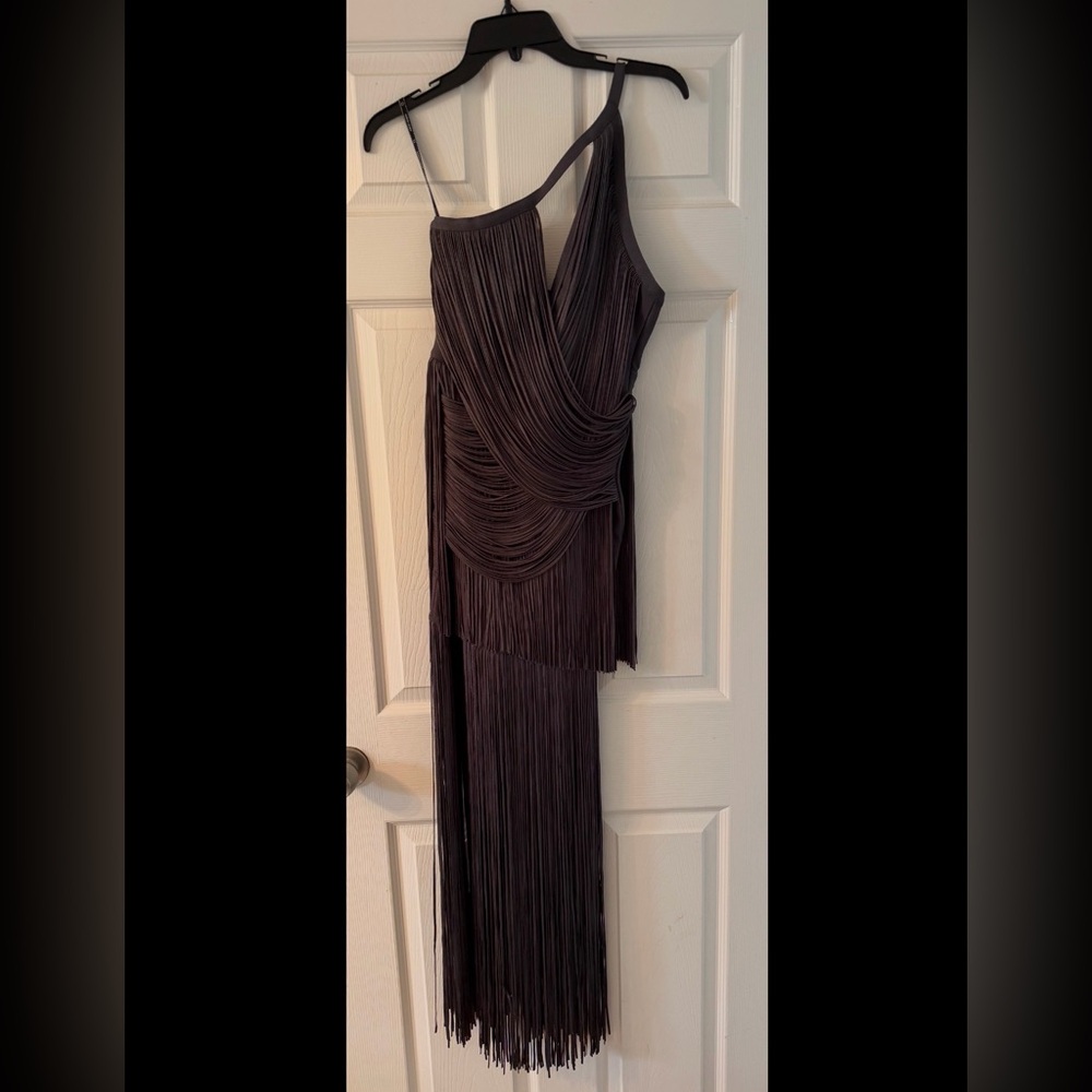 Herve Leger Grey Fringe Dress